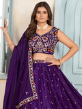 Splendid Purple Thread Embroidery Chinon Festive Wear Lehenga Choli