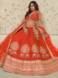 Splendid Rust Orange Sequins Silk Wedding Wear Lehenga Choli With Dupatta