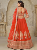 Splendid Rust Orange Sequins Silk Wedding Wear Lehenga Choli With Dupatta