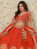 Splendid Rust Orange Sequins Silk Wedding Wear Lehenga Choli With Dupatta