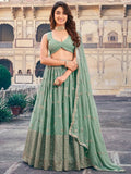 Splendid Sea Green Sequins Georgette Mehendi Wear Lehenga Choli - Zeel Clothing