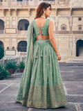 Splendid Sea Green Sequins Georgette Mehendi Wear Lehenga Choli - Zeel Clothing