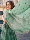 Splendid Sea Green Sequins Georgette Mehendi Wear Lehenga Choli - Zeel Clothing
