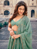 Splendid Sea Green Sequins Georgette Mehendi Wear Lehenga Choli - Zeel Clothing