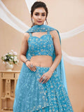 Splendid Sky-Blue Embroidered Georgette Sangeet Wear Lehenga Choli - Zeel Clothing