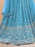 Splendid Sky-Blue Embroidered Georgette Sangeet Wear Lehenga Choli - Zeel Clothing