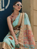 Splendid Sky-Blue Zari Weaving Silk Festive Wear Saree With Blouse - Zeel Clothing