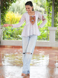 Splendid White Gamthi Work Georgette Navratri Wear Peplum Style Top - Zeel Clothing