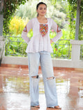 Splendid White Gamthi Work Georgette Navratri Wear Peplum Style Top - Zeel Clothing
