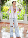 Splendid White Gamthi Work Georgette Navratri Wear Peplum Style Top - Zeel Clothing
