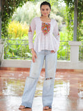 Splendid White Gamthi Work Georgette Navratri Wear Peplum Style Top - Zeel Clothing