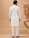 Splendid White Sequins Work Viscose Silk Event Wear Men's Kurta With Dupatta