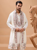 Splendid White Sequins Work Viscose Silk Event Wear Men's Kurta With Dupatta