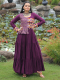Splendid Wine Gamthi Work Rayon Navratri Special Gown - Zeel Clothing