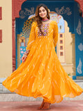 Splendid Yellow Laheriya Printed Georgette Navratri Wear Gown - Zeel Clothing