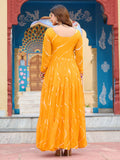 Splendid Yellow Laheriya Printed Georgette Navratri Wear Gown - Zeel Clothing