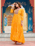 Splendid Yellow Laheriya Printed Georgette Navratri Wear Gown - Zeel Clothing