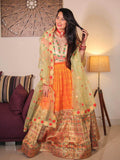 Standard Orange Weaving Silk Pathani Lehenga With Embroidered Choli - Zeel Clothing