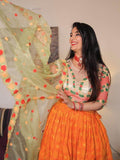 Standard Orange Weaving Silk Pathani Lehenga With Embroidered Choli - Zeel Clothing