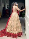 Statuesque Off-White Bandhej Print Tussar Silk Festive Wear Lehenga With Blouse - Zeel Clothing