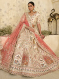 Stellar Cream Thread Embroidered Silk Bridal Lehenga Choli With Dupatta
