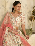 Stellar Cream Thread Embroidered Silk Bridal Lehenga Choli With Dupatta