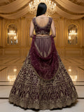 Stellar Dark Maroon Heavy Embroidered Net Bridal Lehenga Choli With Dupatta