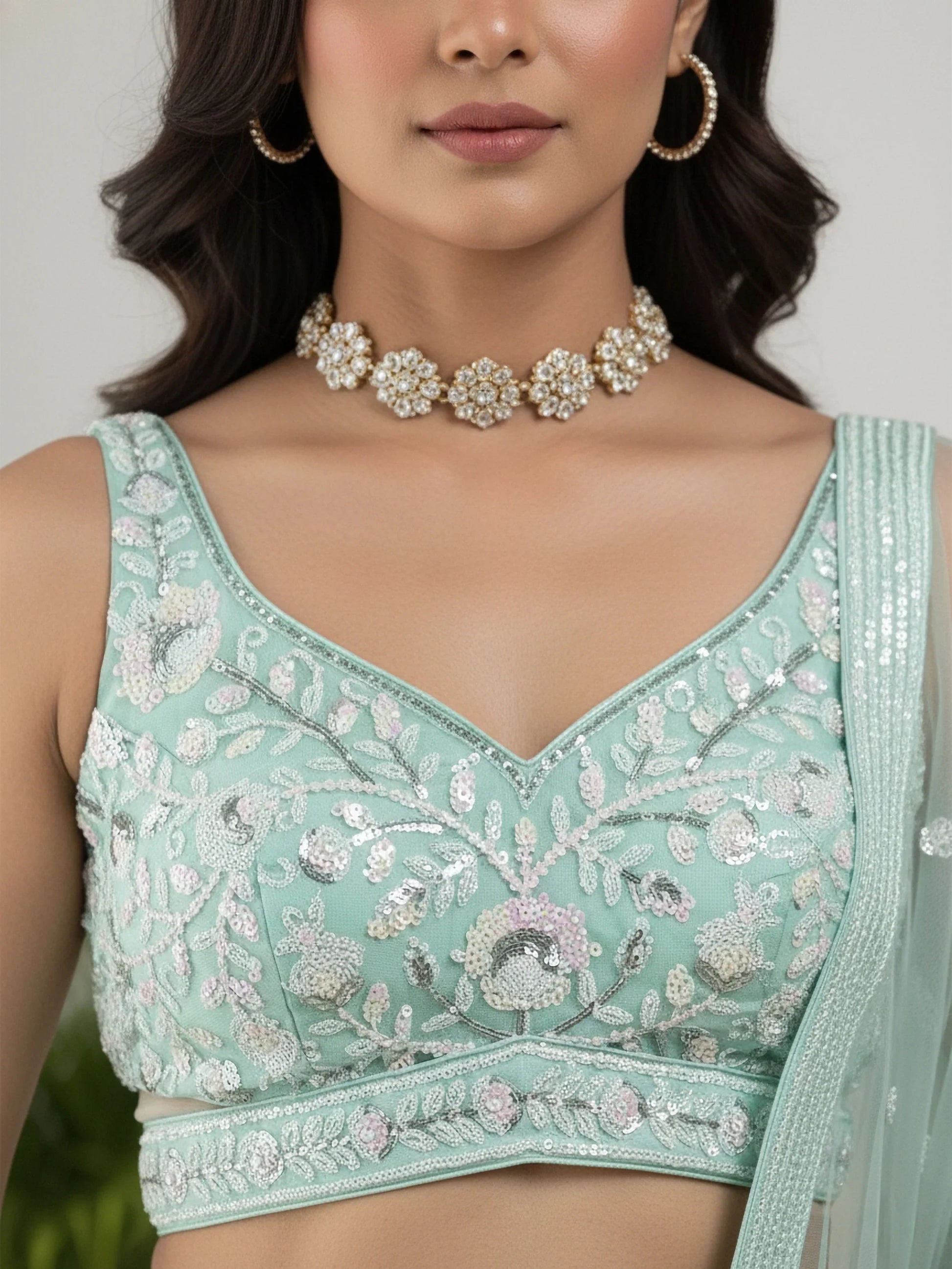Stellar Green Sequins Net Bridesmaid Lehenga Choli With Dupatta