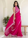 Stellar Rani Pink Border Work Silk Engagement Wear Saree With Blouse - Zeel Clothing