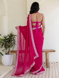 Stellar Rani Pink Border Work Silk Engagement Wear Saree With Blouse - Zeel Clothing