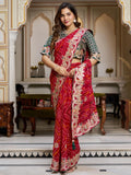 Stellar Red Bandhani Print Bandhej Festive Wear Saree With Blouse