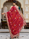 Stellar Red Bandhani Print Bandhej Festive Wear Saree With Blouse