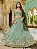 Striking Green Bead Embroidery Crush Silk Evening Wear Lehenga Choli With Dupatta