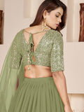 Striking Green Embroidered Georgette Engagement Lehenga With Dupatta