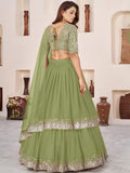 Striking Green Embroidered Georgette Engagement Lehenga With Dupatta