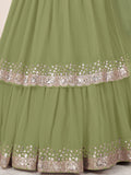Striking Green Embroidered Georgette Engagement Lehenga With Dupatta