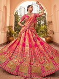 Striking Hot Pink Thread Embroidered Banarasi Silk Wedding Lehenga Choli - Zeel Clothing