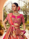 Striking Hot Pink Thread Embroidered Banarasi Silk Wedding Lehenga Choli - Zeel Clothing