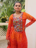 Striking Orange Bandhani Printed Georgette Navratri Special Co-Ord Set - Zeel Clothing