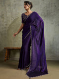Striking Purple Chiffon Party Wear Saree With Jarkan Work Blouse