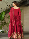 Striking Red Sequins Embroidery Chinon Engagement Wear Gown With Dupatta - Zeel Clothing