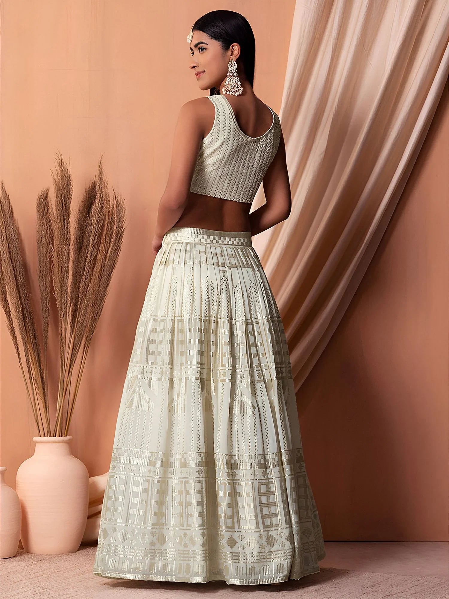 Striking White Sequins Georgette Evening Wear Lehenga Choli With Dupatta