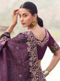 Striking Wine Thread Embroidery Satin Reception Wear Saree With Blouse