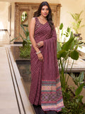Striking Wine Zig-Zag Printed Crepe Casual Wear Saree With Blouse