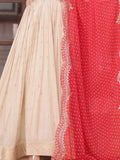 Stunning Beige Bead Work Jacquard Wedding Wear Gown With Red Dupatta - Zeel Clothing