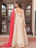 Stunning Beige Bead Work Jacquard Wedding Wear Gown With Red Dupatta - Zeel Clothing