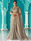 Stunning Beige Embroidered Border Tissue Silk Festive Wear Saree - Zeel Clothing