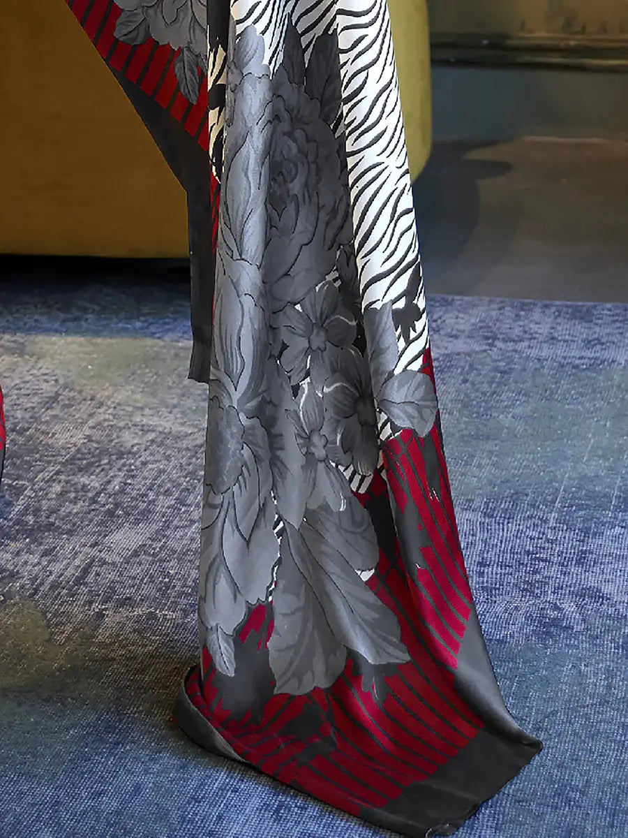 Stunning Black and White Printed Satin Party Wear Saree With Blouse - Zeel Clothing