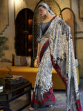 Stunning Black and White Printed Satin Party Wear Saree With Blouse - Zeel Clothing