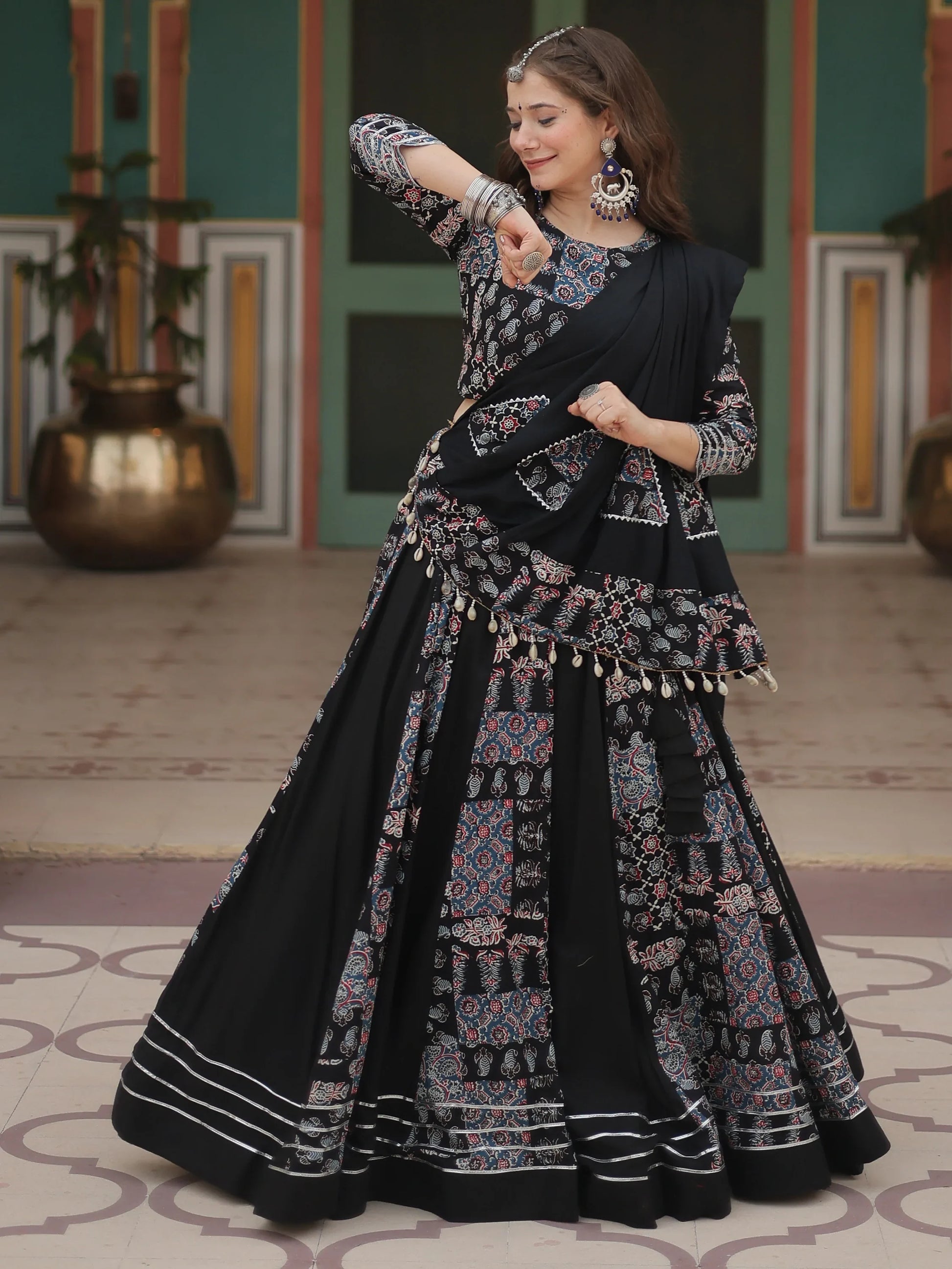 Stunning Black Digital Printed Rayon Navratri Wear Lehenga Choli - Zeel Clothing